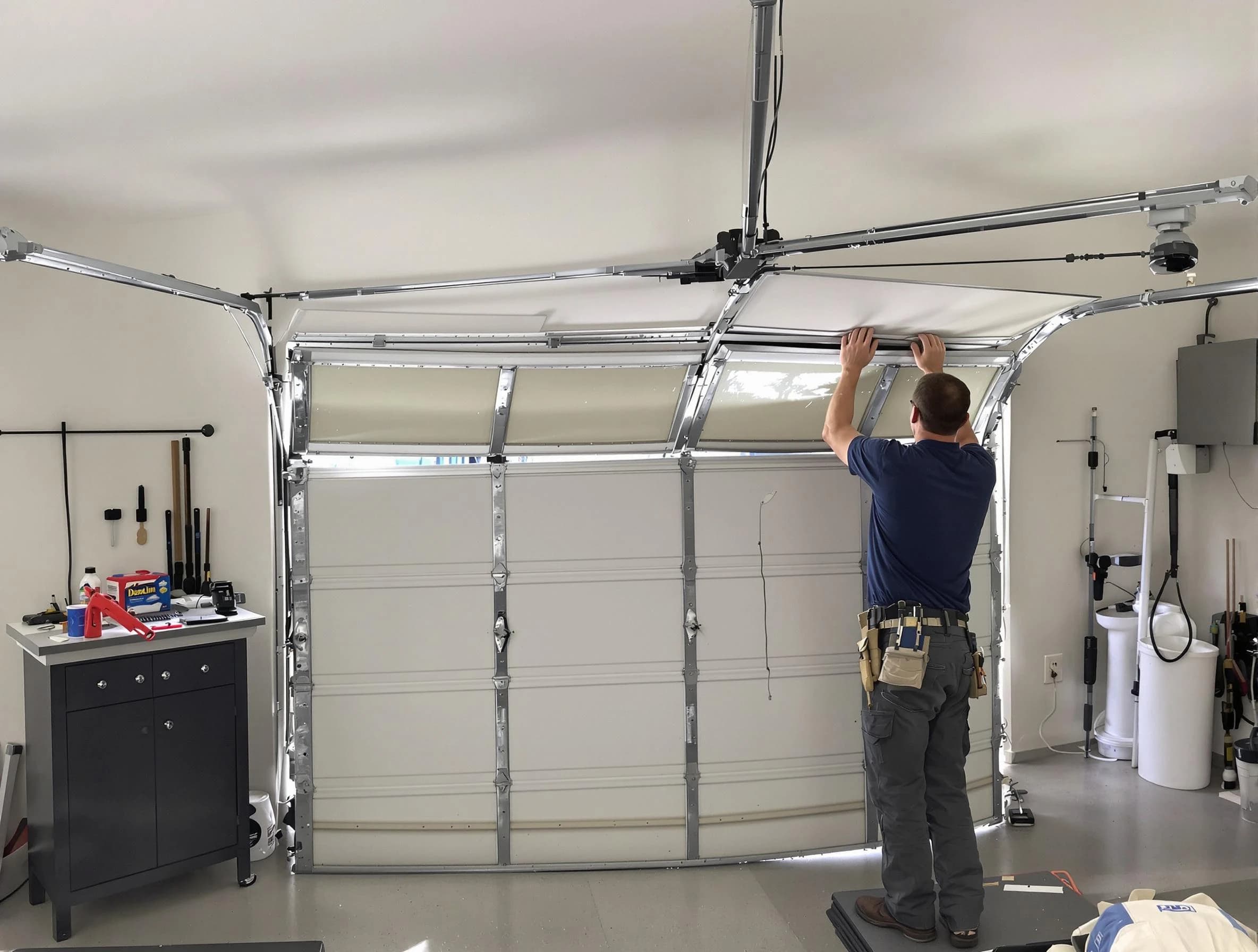 Clearfield Garage Door Repair specialist performing precise section replacement on Clearfield garage door