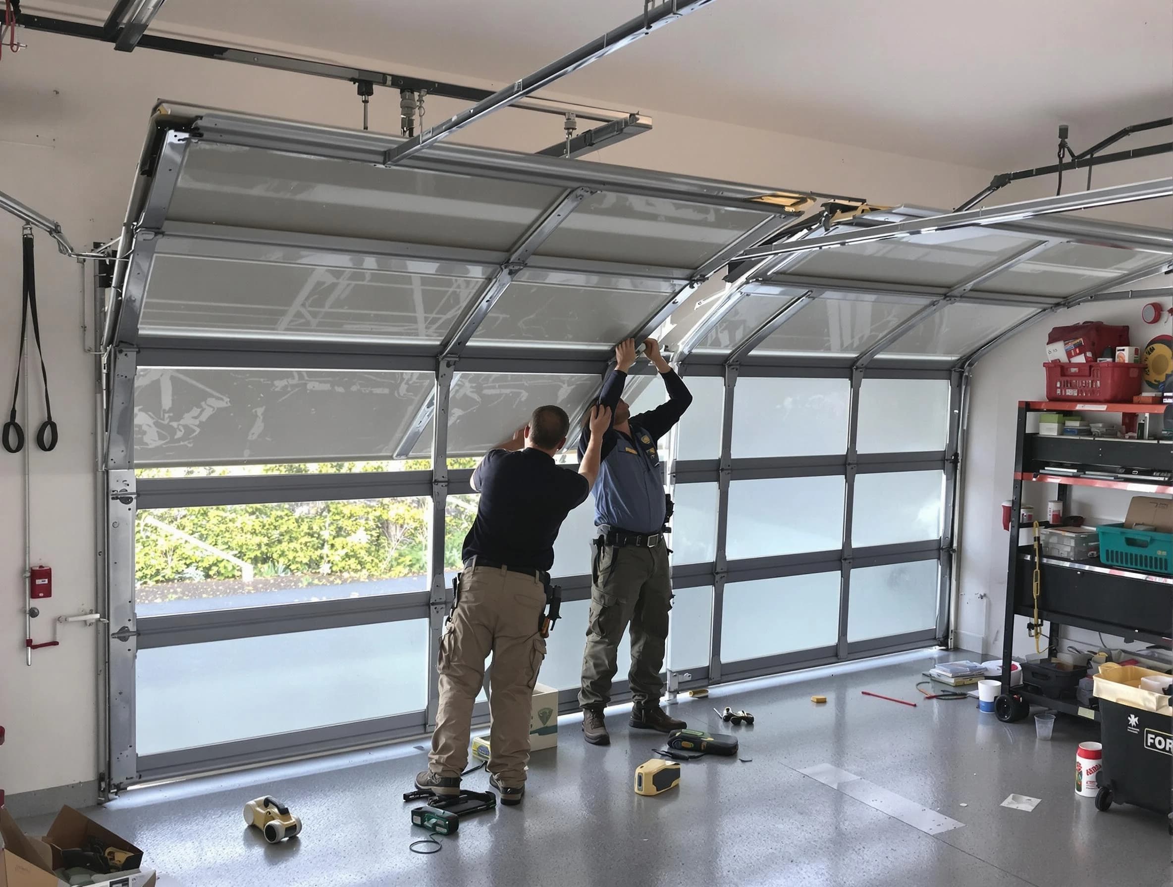 Clearfield Garage Door Repair expert performing precise panel replacement on Clearfield garage door