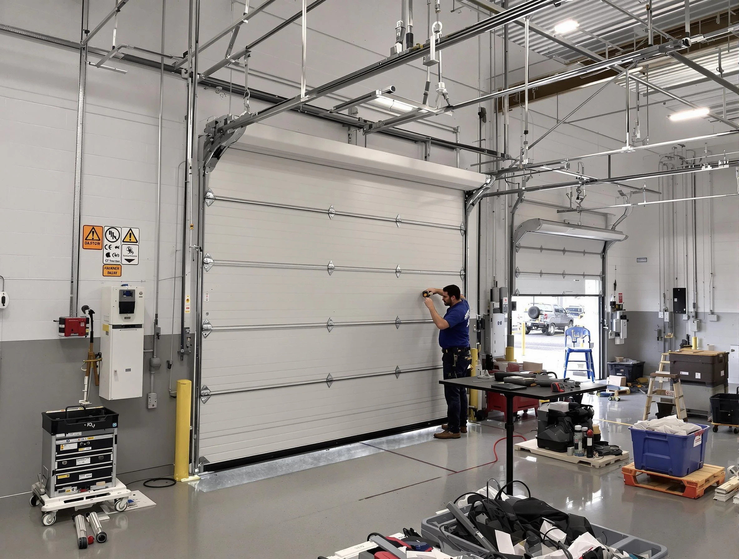 Commercial garage door repair being performed by Clearfield Garage Door Repair expert in Clearfield