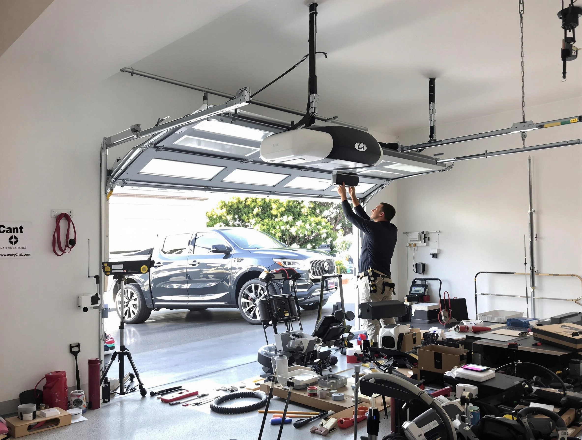 Clearfield Garage Door Repair specialist installing smart garage door opener system in Clearfield home