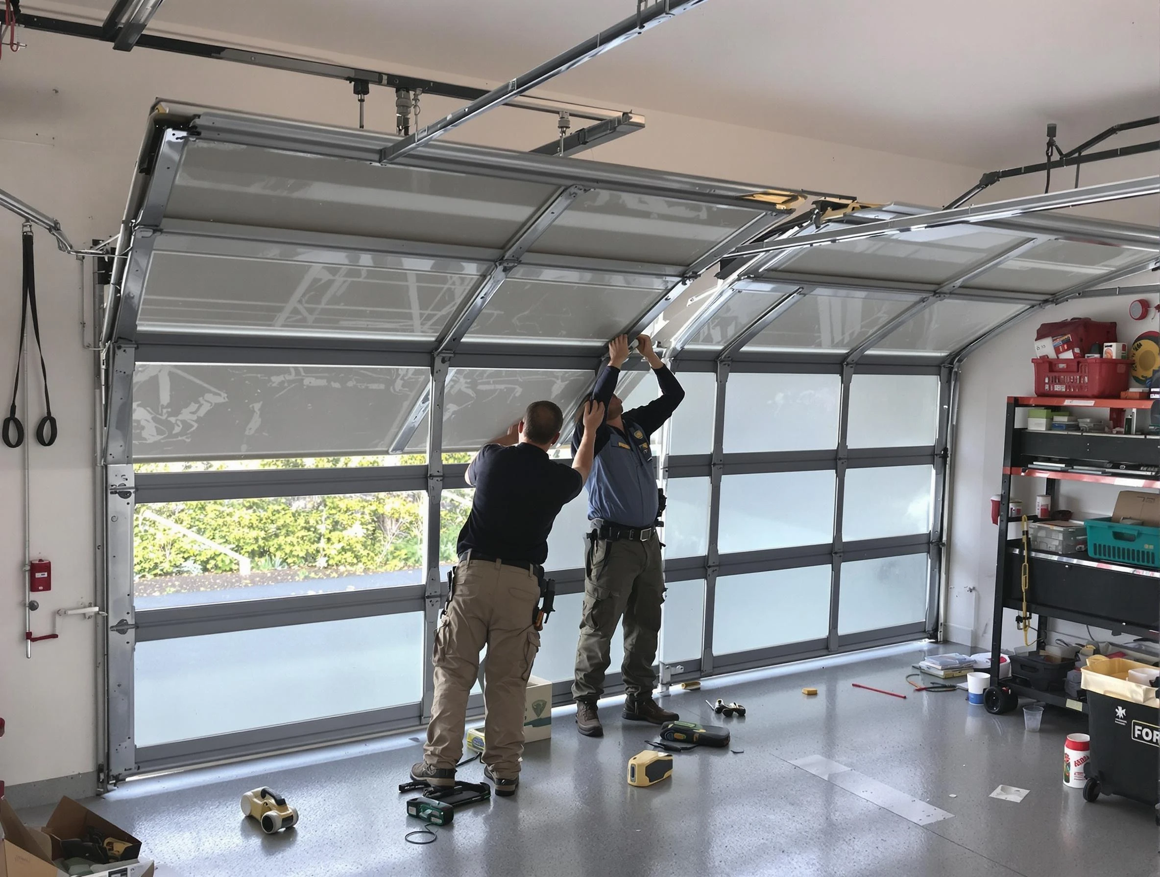 Clearfield Garage Door Repair expert performing precise panel replacement on Clearfield garage door