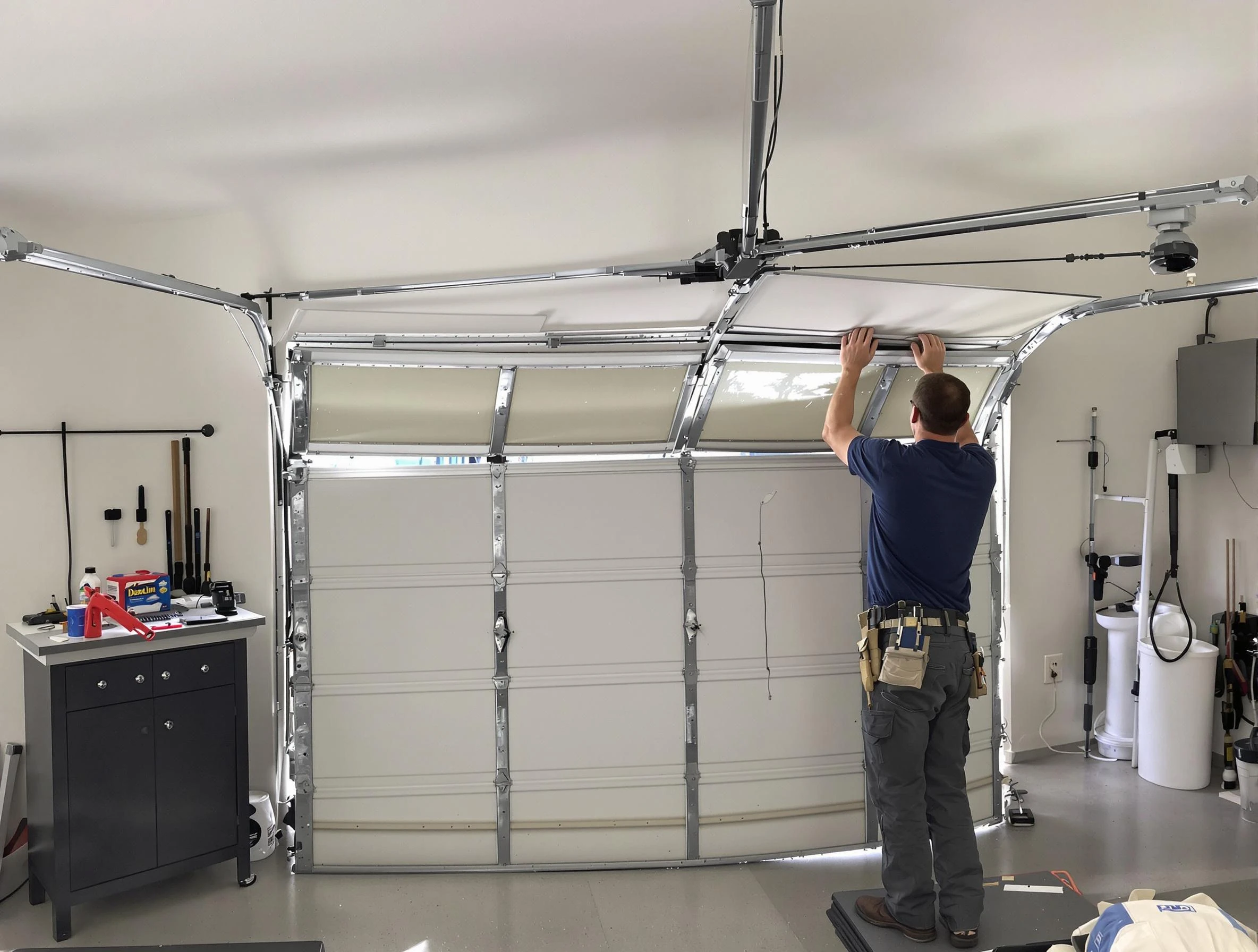 Clearfield Garage Door Repair specialist performing precise section replacement on Clearfield garage door